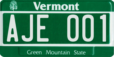 VT license plate AJE001