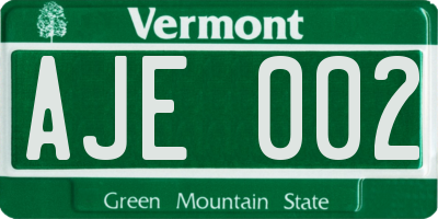 VT license plate AJE002