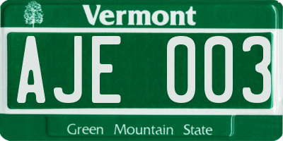 VT license plate AJE003