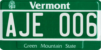 VT license plate AJE006