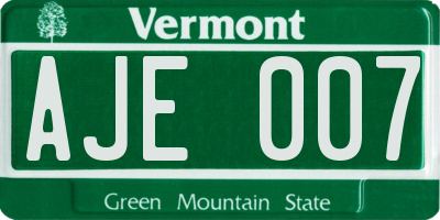 VT license plate AJE007