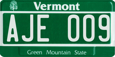 VT license plate AJE009