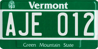 VT license plate AJE012