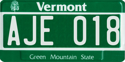 VT license plate AJE018