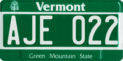 VT license plate AJE022
