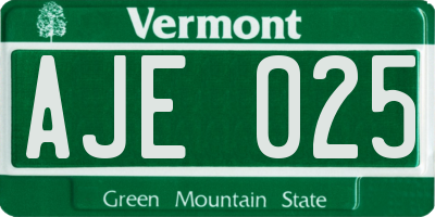 VT license plate AJE025