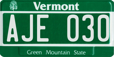 VT license plate AJE030