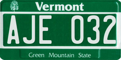 VT license plate AJE032