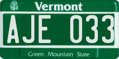 VT license plate AJE033