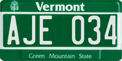 VT license plate AJE034