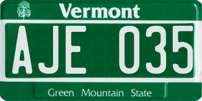 VT license plate AJE035