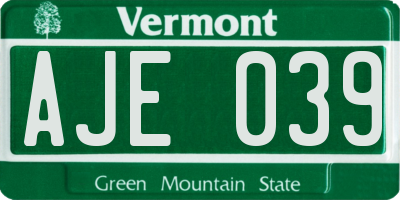 VT license plate AJE039