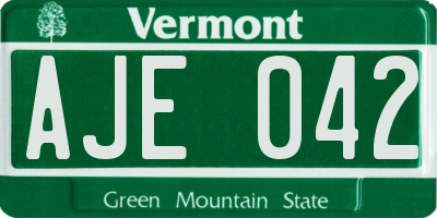 VT license plate AJE042