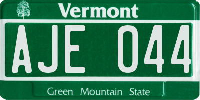 VT license plate AJE044