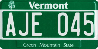 VT license plate AJE045