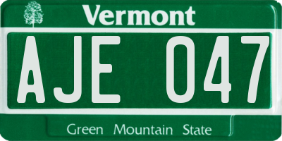 VT license plate AJE047