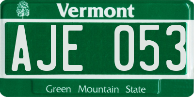 VT license plate AJE053