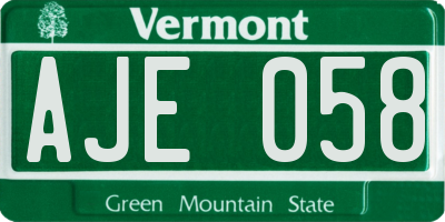 VT license plate AJE058