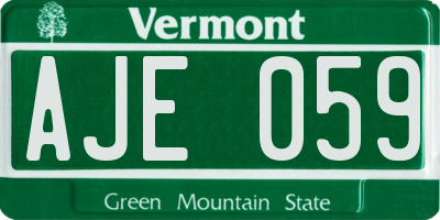 VT license plate AJE059