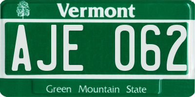 VT license plate AJE062