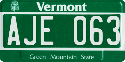 VT license plate AJE063