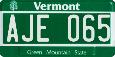 VT license plate AJE065