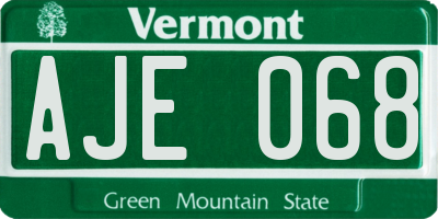 VT license plate AJE068