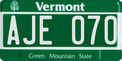 VT license plate AJE070