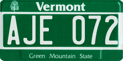 VT license plate AJE072