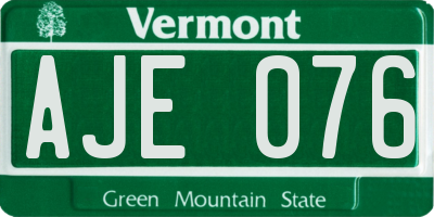 VT license plate AJE076