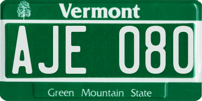 VT license plate AJE080