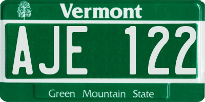 VT license plate AJE122