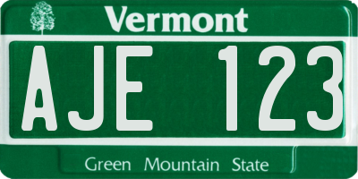 VT license plate AJE123