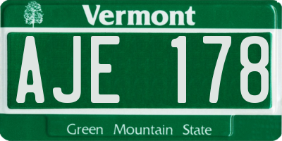 VT license plate AJE178