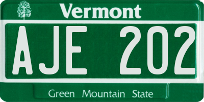 VT license plate AJE202
