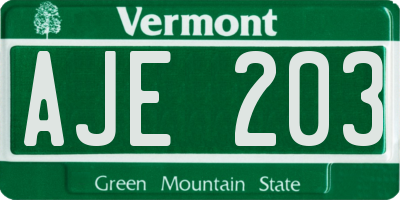 VT license plate AJE203