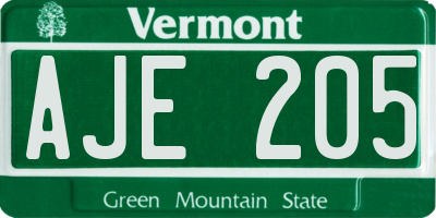 VT license plate AJE205