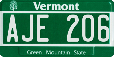 VT license plate AJE206