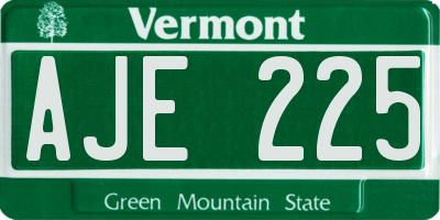 VT license plate AJE225