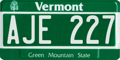 VT license plate AJE227