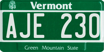 VT license plate AJE230