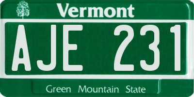 VT license plate AJE231