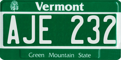 VT license plate AJE232