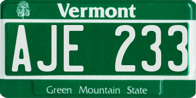VT license plate AJE233