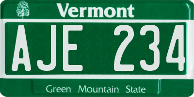 VT license plate AJE234