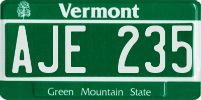 VT license plate AJE235