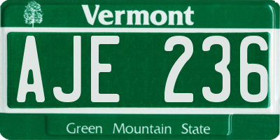VT license plate AJE236