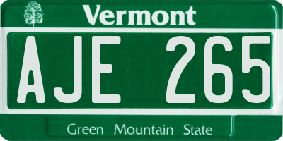 VT license plate AJE265