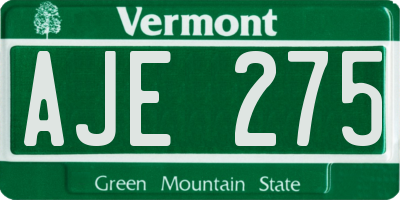 VT license plate AJE275