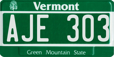 VT license plate AJE303